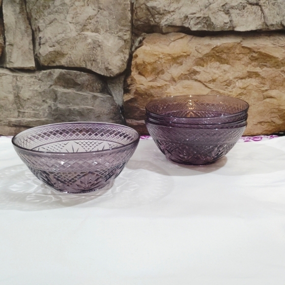 4 Vintage Cristal D'Arques Durand Amethyst Glass 5.5" Bowls Violet Purple Tint - Picture 4 of 13